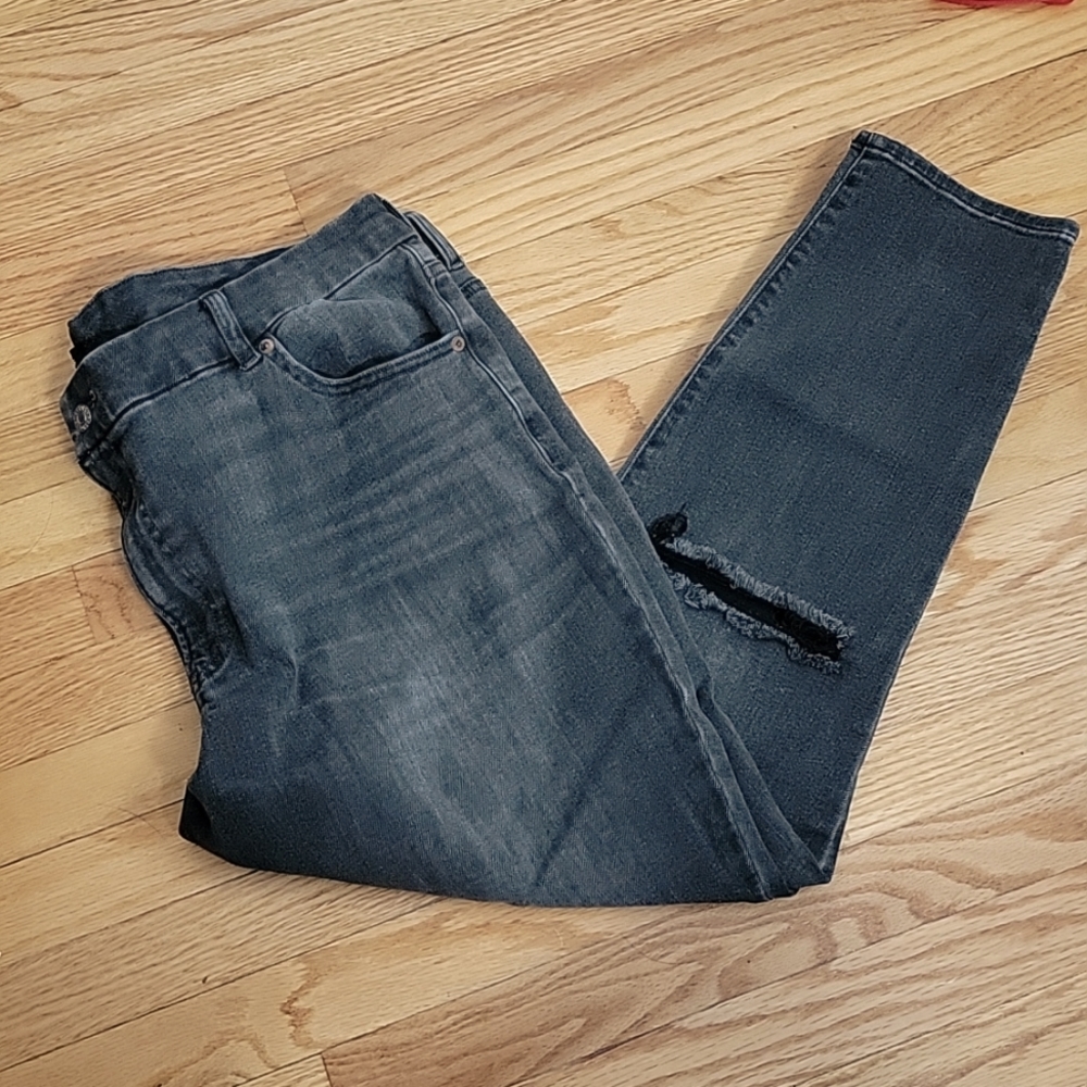 Express Mid Rise FlexX Charcoal Ripped Knee Skinny Jeans XL (18/20/22)